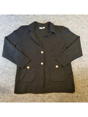 Grace Karin Black Knit Blazer Cardigan Gold Buttons Womens Size Large L